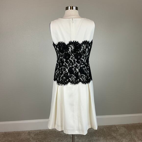 Calvin Klein Lace and Crepe Fit and Flare Cocktail Dress White and Black Size 6 - Picture 4 of 11